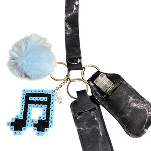 Black and Blue Keychain Set with Pom Pom